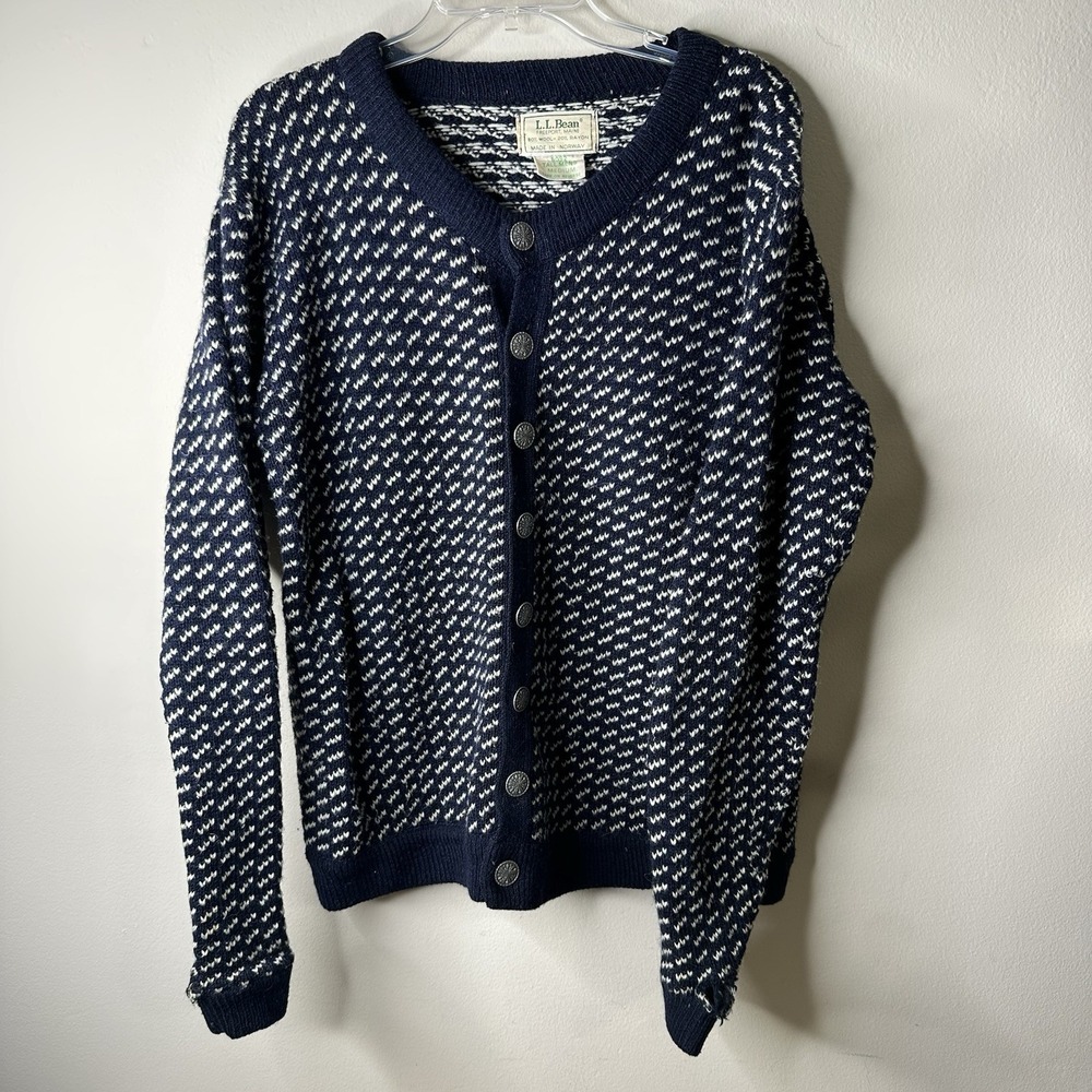 Vintage LL Bean Norwegian Wool Cardigan Sweater Mens M Nordic Norway
